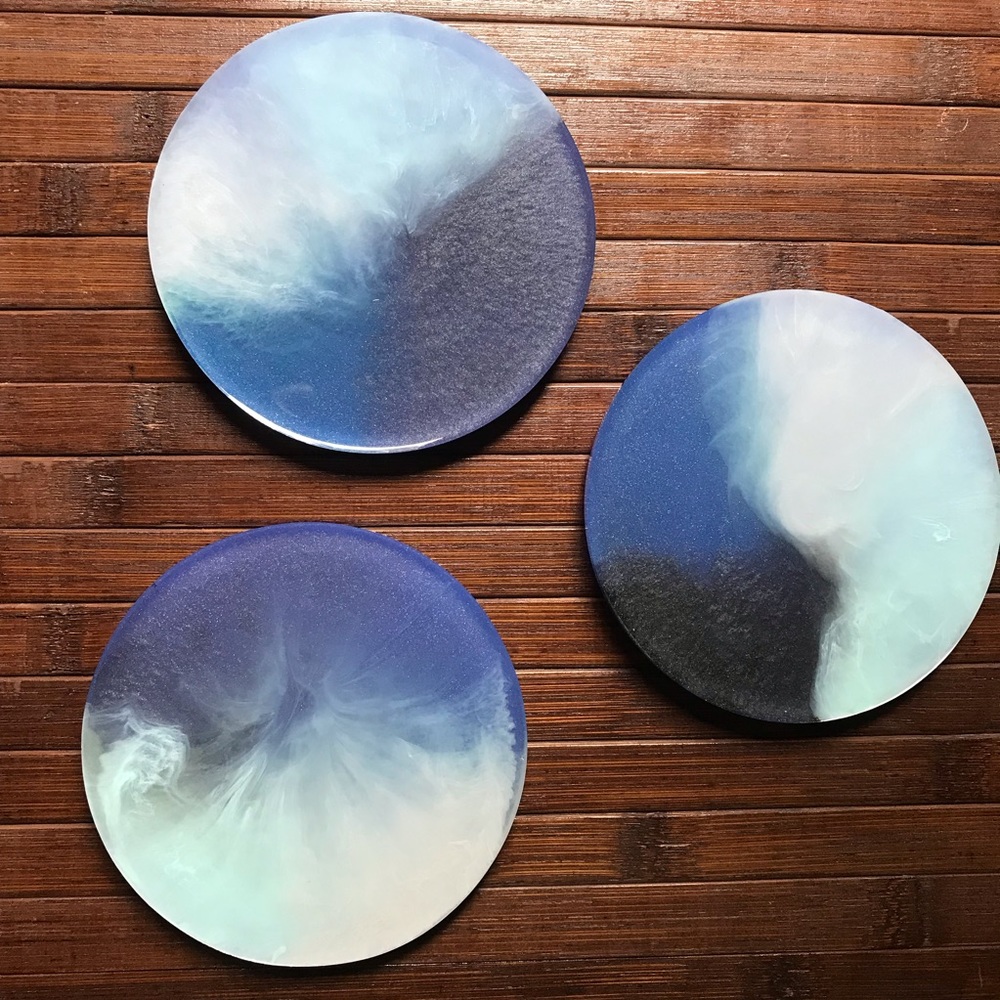 3 handmade resin coasters new moody blues w/feet